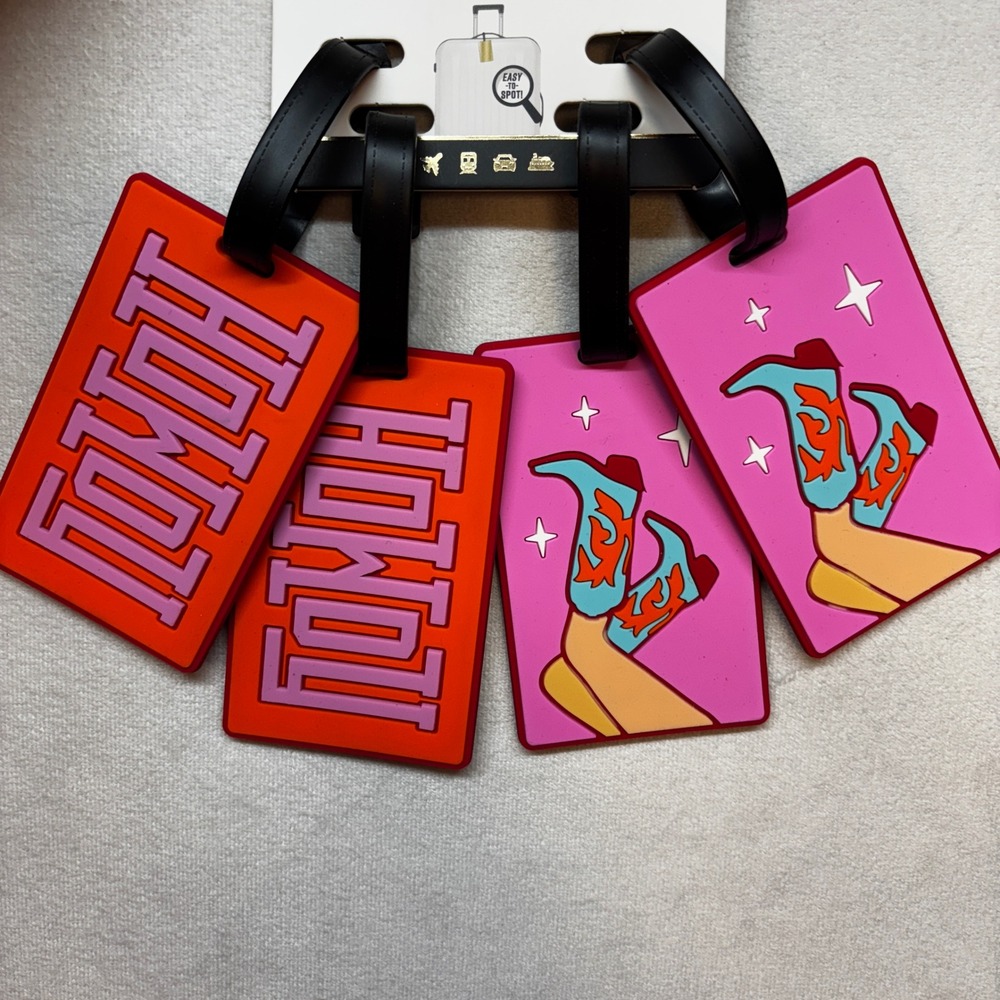 Luggage Tags Women's Pink Orange 4PK Howdy Cowgirl Boot Western Travel G-Force